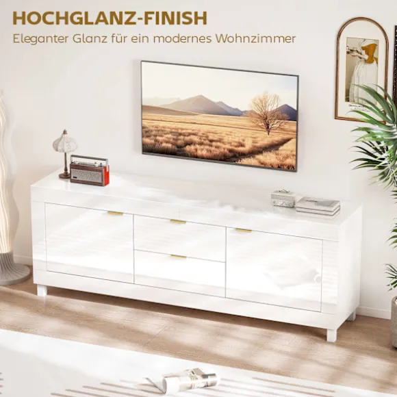 TV-bord til 75" TV, højglans hvid, 180 cm, 2 skabe