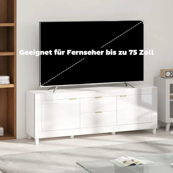 TV-bord til 75" TV, højglans hvid, 180 cm, 2 skabe