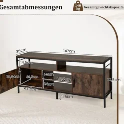 TV-bord til 65" TV med 2 skabe og 4 hylder, rustik brun