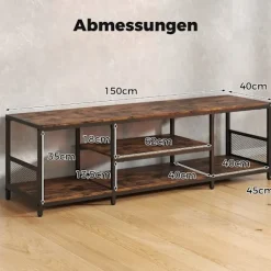 TV-bord til 65-tommer TV, industriel stil, metalramme