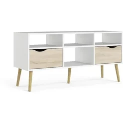 TV-møbel - 4 hylder 2 skuffer - Hvid / Eg - 117,2 x 39,1 x 57,4 cm ARO Vit & Sonoma ek