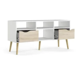 TV-møbel - 4 hylder 2 skuffer - Hvid / Eg - 117,2 x 39,1 x 57,4 cm ARO Vit & Sonoma ek