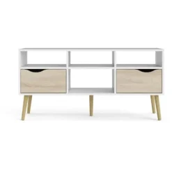 TV-møbel - 4 hylder 2 skuffer - Hvid / Eg - 117,2 x 39,1 x 57,4 cm ARO Vit & Sonoma ek