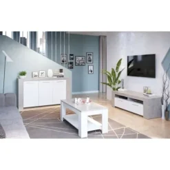 TV-møbel - AMBIT - Beton-effekt / Hvid Artik - 2 døre - 2 nicher - 120 x 42 x 40 cm BETONG OCH VITT ARTIKEL