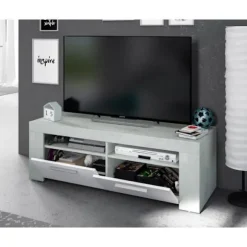 TV-møbel - AMBIT - Beton-effekt / Hvid Artik - 2 døre - 2 nicher - 120 x 42 x 40 cm BETONG OCH VITT ARTIKEL