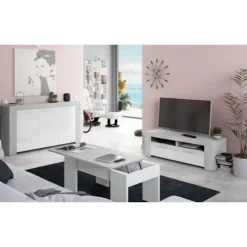 TV-møbel - AMBIT - Beton-effekt / Hvid Artik - 2 døre - 2 nicher - 120 x 42 x 40 cm BETONG OCH VITT ARTIKEL