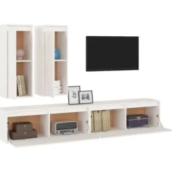 TV-møbel - Eksklusivt hjem - Massivt fyrretræ - Sæt med 4 stk - Hvid Vit