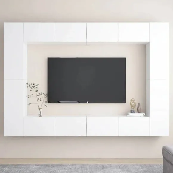 TV-møbel - Eksklusivt hjem - Sæt med 8 dele - Mat hvid - Ingeniørtræ (vægmonteret) Matt vit