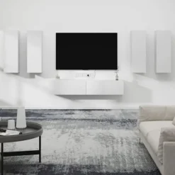 TV-møbel - Eksklusivt hjem - 6 dele - Hvid - Ingeniørtræ Vit