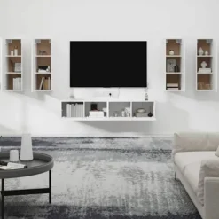 TV-møbel - Eksklusivt hjem - 6 dele - Hvid - Ingeniørtræ Vit