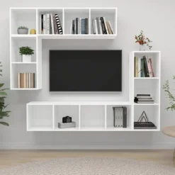 TV-møbel - Eksklusivt hjem - 4 stk - Mat hvid - Ingeniørtræ Matt vit