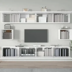TV-møbel - Eksklusivt hjem - Sæt 6 stk - Hvid - Hængende ingeniørtræ Vit