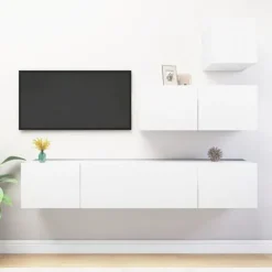 TV-møbel - Eksklusivt hjem - Mat hvid - Ingeniørtræ - Sæt med 4 ophængte dele Matt vit