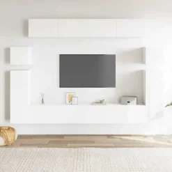 TV-møbel - Eksklusivt hjem - 8 dele - Mat hvid - Ingeniørtræ Matt vit