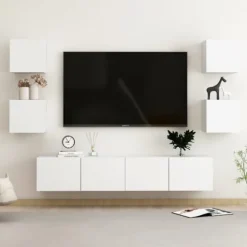 TV-møbel - Eksklusivt hjem - Sæt 6 stk - Mat hvid - Ingeniørtræ Vit