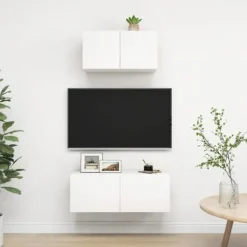 TV-møbel - Eksklusivt hjem - Sæt med 2 stk. ophængt - Mat hvid - Ingeniørtræ Matt vit