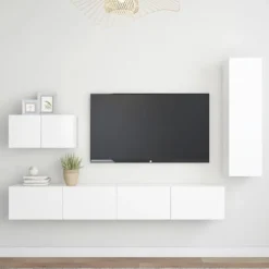 TV-møbel - Eksklusivt hjem - Mat hvid - Ingeniørtræ - Sæt med 4 dele Matt vit