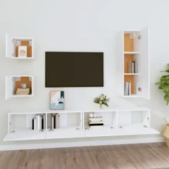 TV-møbel - Eksklusivt hjem - Hvid - Ingeniørtræ - Væghængt design Vit