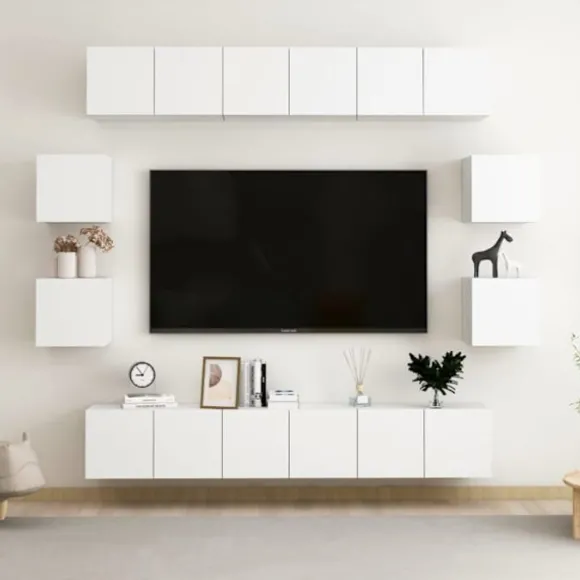 TV-møbel - Eksklusivt hjem - Sæt med 10 stk (6 store + 4 små) - Mat hvid - Ingeniørtræ Matt vit