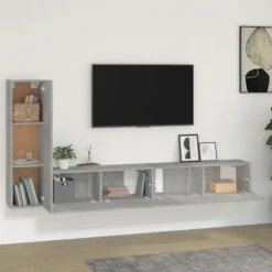 TV-møbel - Eksklusivt hjem - Betongrå - Ingeniørtræ - Vægfunktion Betonggrå