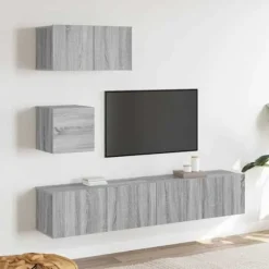 TV-møbel - Eksklusivt hjem - Sæt 4 stk Sonoma grå - Ingeniørtræ - Væghængt design sonoma grå