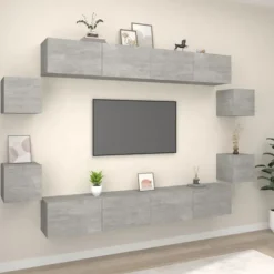 TV-møbel - Eksklusivt hjem - Betongrå - Væghængt design - Holdbart ingeniørtræ Betonggrå
