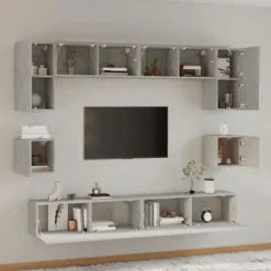TV-møbel - Eksklusivt hjem - 8 dele - Betongrå - Væghængt Betonggrå