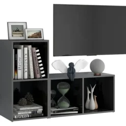 TV-møbel - Eksklusivt hjem - Glansgrå - Ingeniørtræ - 72 x 35 x 36,5 cm glänsande grå