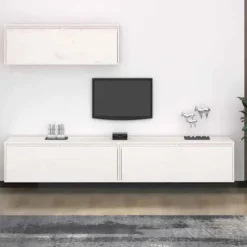 TV-møbel - Eksklusivt hjem - 3 dele - Hvid - Massivt fyrretræ Vit