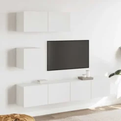 TV-møbel - Eksklusivt hjem - Hvid - Ingeniørtræ - 4-delt vægmonteret sæt Vit