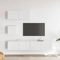 TV-møbel - Eksklusivt hjem - Hvid - Ingeniørtræ - 4-delt vægmonteret sæt Vit