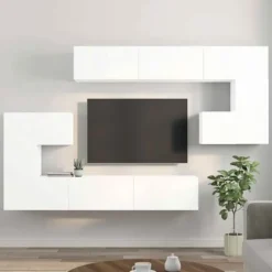 TV-møbel - Eksklusivt hjem - Mat hvid - Ingeniørtræ - Sæt med 10 ophængte dele Matt vit