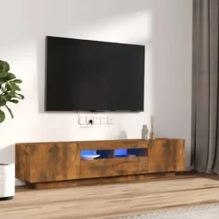 TV-møbel - Eksklusivt hjem - Røget eg - RGB LED-lys - Fugtbestandigt ingeniørtræ Rökt ek