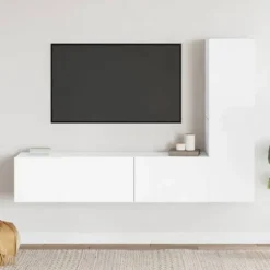 TV-møbel - Eksklusivt hjem - 3-delt vægmonteret sæt - Mat hvid - Ingeniørtræ Matt vit