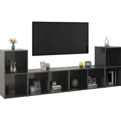 TV-møbel - Eksklusivt hjem - Glansgrå - 72 x 35 x 36,5 cm - Ingeniørtræ glänsande grå