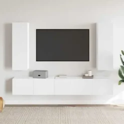 TV-møbel - Eksklusivt hjem - Mat hvid - Ingeniørtræ - 5 dele vægmonteret sæt Matt vit
