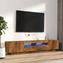 TV-møbel - Eksklusivt hjem - Røget eg - Skiftende RGB LED - Stor opbevaring Rökt ek
