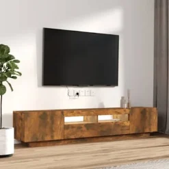 TV-møbel - Eksklusivt hjem - Røget eg - Skiftende RGB LED - Stor opbevaring Rökt ek