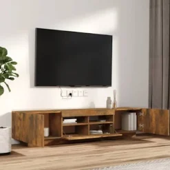 TV-møbel - Eksklusivt hjem - Røget eg - Skiftende RGB LED - Stor opbevaring Rökt ek