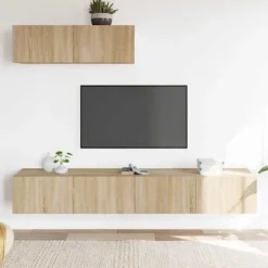 TV-møbel - Eksklusivt hjem - Sæt 3 stk - Sonoma eg - Væghængt design Sonoma ek