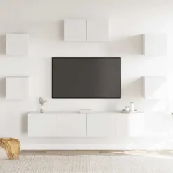 TV-møbel - Eksklusivt hjem - Hvid - Ingeniørtræ - Væghængt design 7 stk. Vit
