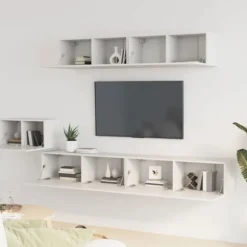 TV-møbel - Eksklusivt hjem - Hvid - Vandafvisende ingeniørtræ - Vægbeslag (sæt 5 stk) Vit