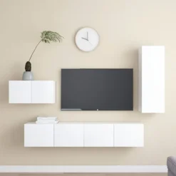 TV-møbel - Eksklusivt Hjem - Sæt 4 stk - Mat Hvid - Ingeniørtræ Matt vit