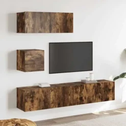 TV-møbel - Eksklusivt hjem - Røget eg - Fugtbestandigt ingeniørtræ - Væghængt design, stor opbevaring Rökt ek