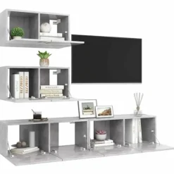 TV-møbel - Eksklusivt hjem - Betongrå - Ingeniørtræ - Stor opbevaring Betonggrå