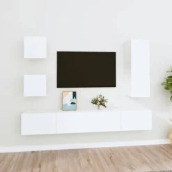 TV-møbel - Eksklusivt hjem - Hvid - Fugtbestandigt ingeniørtræ - Væghængt design, stor opbevaring Vit