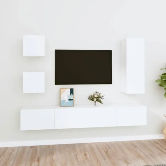 TV-møbel - Eksklusivt hjem - Hvid - Fugtbestandigt ingeniørtræ - Væghængt design, stor opbevaring Vit