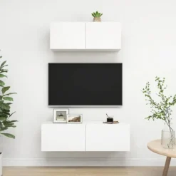 TV-møbel - Eksklusivt hjem - Sæt 2 stk - Mat hvid - Ingeniørtræ Matt vit