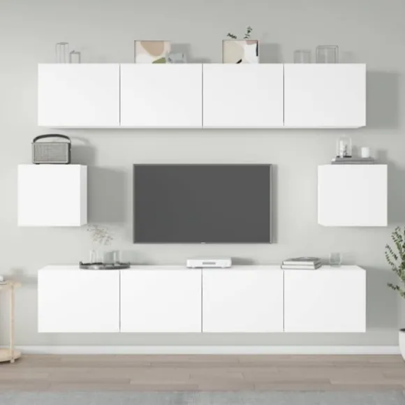 TV-møbel - Eksklusivt hjem - Hvid - Ingeniørtræ - Vægsæt 6 stk. Vit