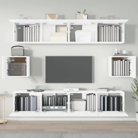 TV-møbel - Eksklusivt hjem - Hvid - Ingeniørtræ - Vægsæt 6 stk. Vit